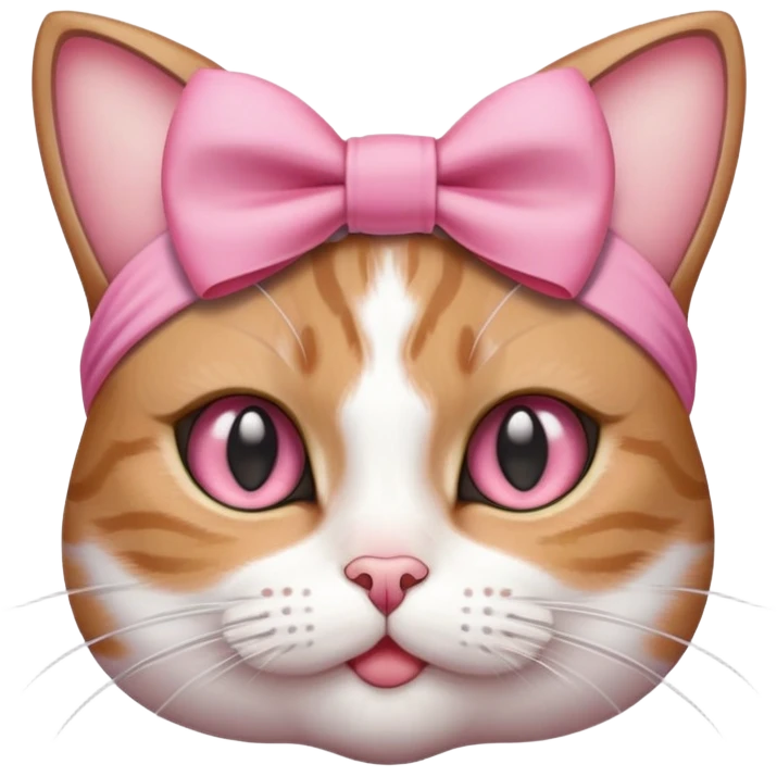 Tabby and white cat with boba eyes with pink bow on her head emoji