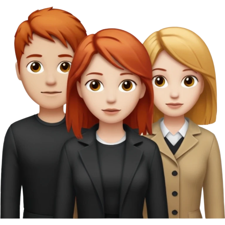 3 people, all white skin color but different hair colors next to each other  emoji