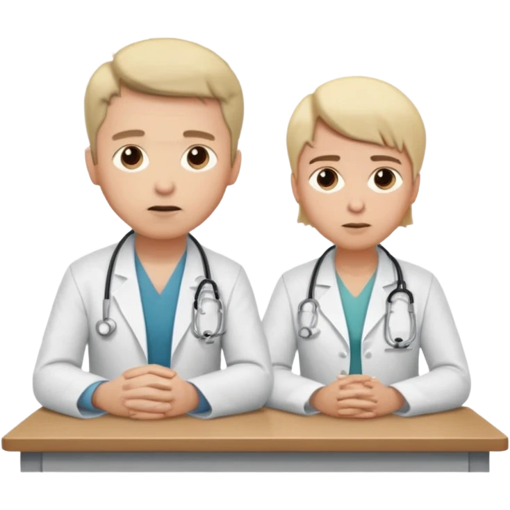 un medico y su paciente, sentados en una mesa  emoji