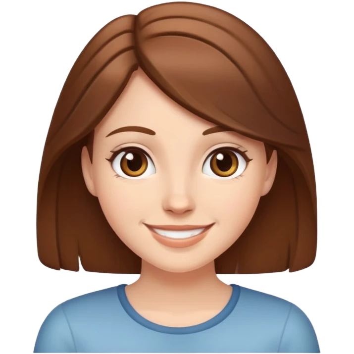 White girl with brown hair, friendly smiling face emoji