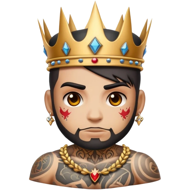 crea un emoji que sea un personaje tatuado con tatuajes del 666 que tenga una corona y que se mire tactico
 emoji