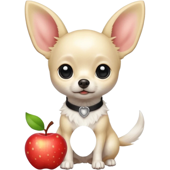 Apple head white Chihuahua with black dots. Big ears and big eyes. Full body emoji