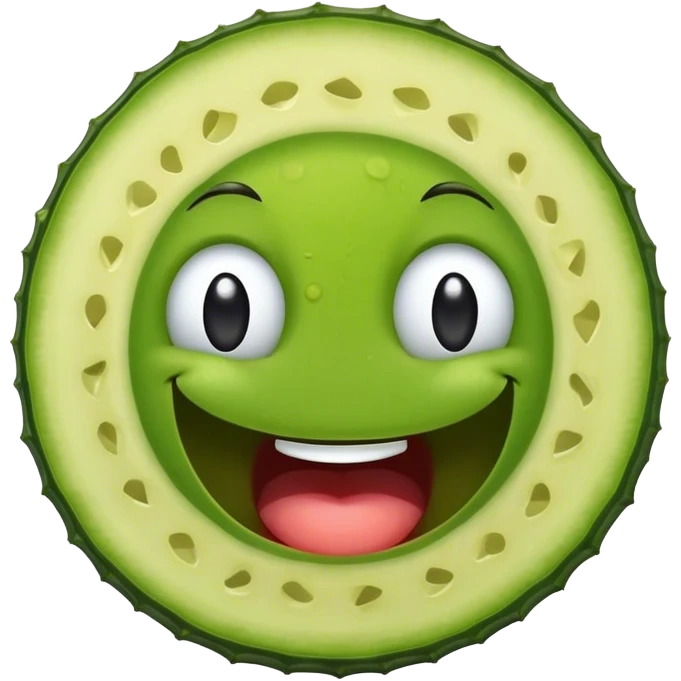 A round pickle slice with a happy face emoji