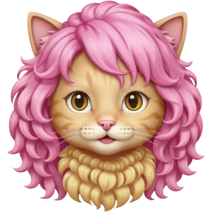 Blonde cat wearing pink curly wig emoji