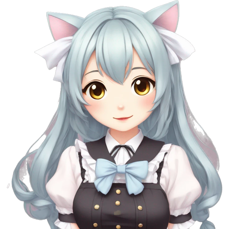 Gorgeous anime style catgirl with blushing face with maid outfit bow tie idol model kawaiicore pearly petite simplistic aesthetic trending style emoji
