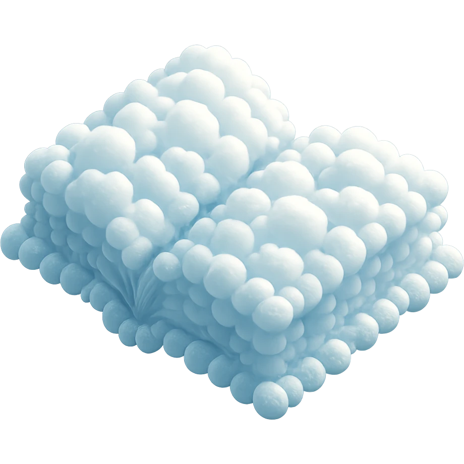 top view of a thick open book made entirely of small, very bright white fluffy convex clouds, matte glass style, no background emoji