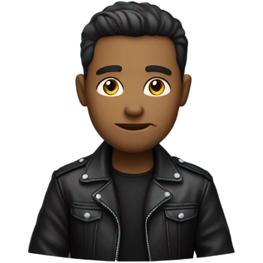 I want an emoji of a man wearing a black leather jacket and sitting at his desk. The face and eyes have to be looking up, as if they were looking at the sky. emoji