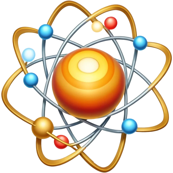 Atom with nucleus in center and orbiting electrons in shell layers showing valence electrons emoji