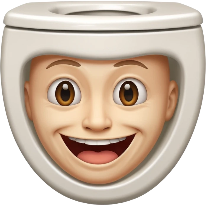 a human head, often with a distorted, grinning expression, emerging from a white, black, or gray toilet bowl emoji
