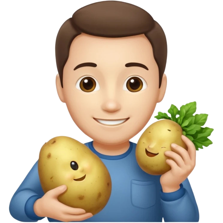 Виталий Гогунский (Кузя) из сериала "Универ" держит в руках картофельную ватрушку и тупо улыбается emoji