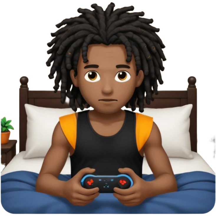 my black boyfriend in his bed with a black singlet on playing video games black curly dreadlocks  emoji