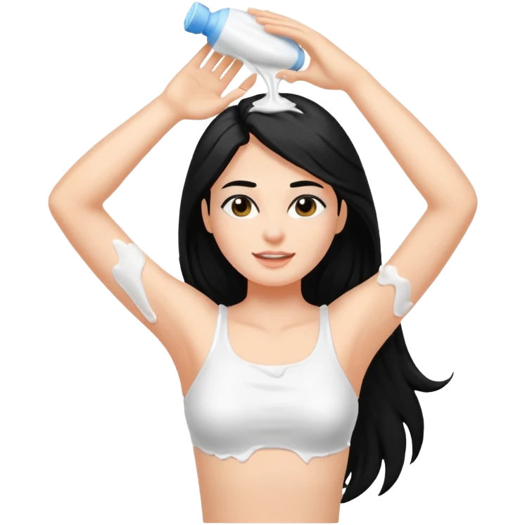 woman black long hair shaving armpit with cream on armpit emoji