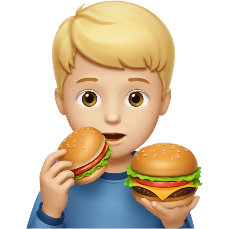 little boy eating a money burger emoji