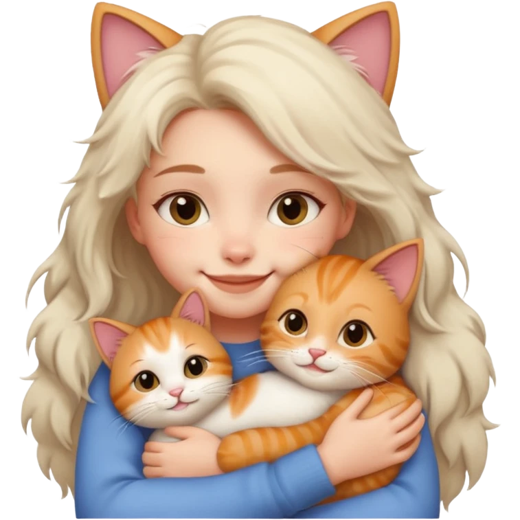A cute girl hugging a cute cat emoji