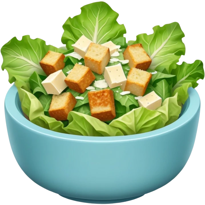 super realistic caesar salad in small light blue bowl emoji
