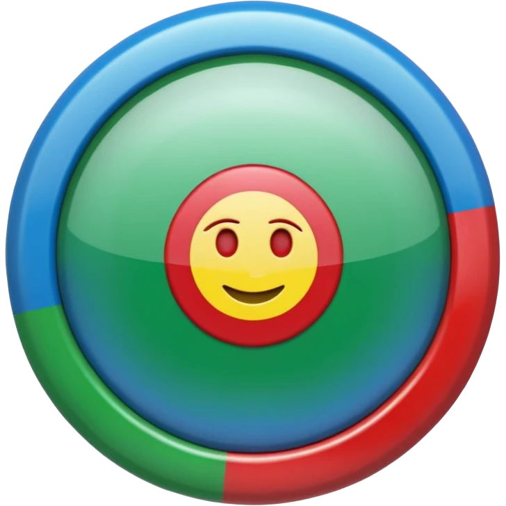 A glossy 3D emoji icon of the Romani flag. The flag is a horizontal bicolor, blue on top and green on bottom. A red spoked wheel chakra symbol is centered across the middle. The style is cute, rounded, shiny, plastic texture, digital icon art, isolated on a plain background. emoji