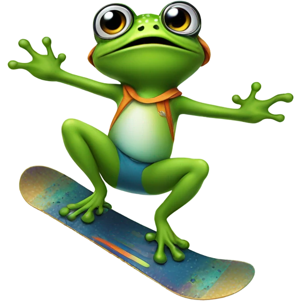 Frog riding a snowboard emoji