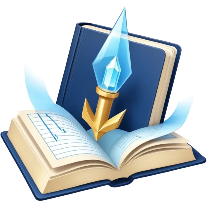 A navy blue productivity book with gold details, chart with upward trend aura, radiating productivity, strategy, and success in motion- emoji