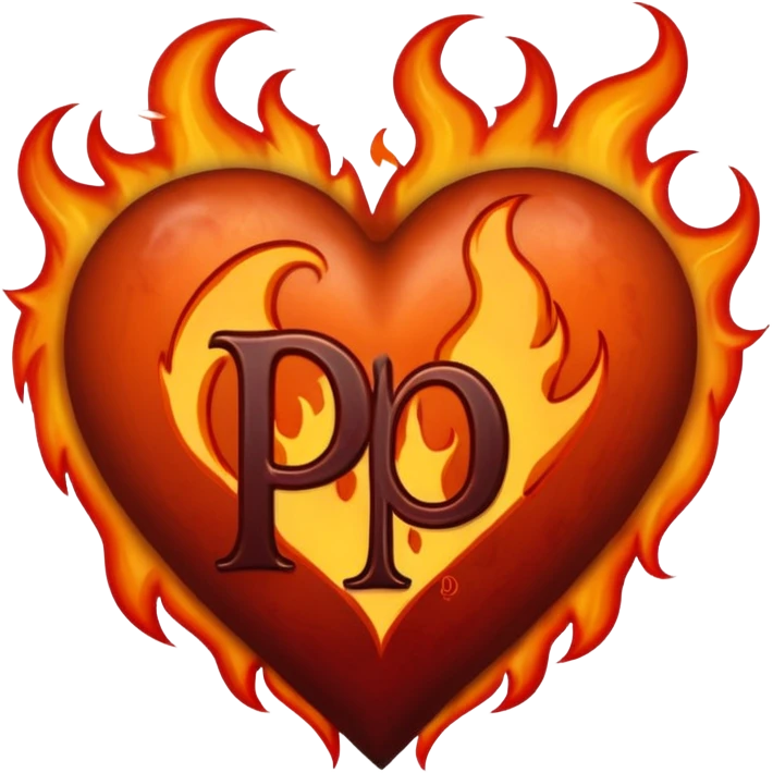 Can you make a dark orange heart with a dark red letter in the middle in a gothic style, the letter is P, I also want it to have some flames emoji