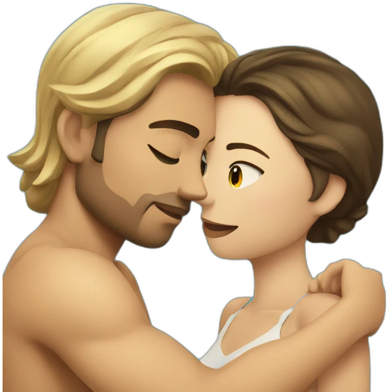 young metis Man and white woman hug love at the beach emoji