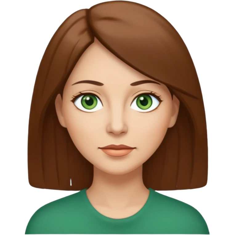 middle age woman with green eyes and shoulder length straight brown hair emoji