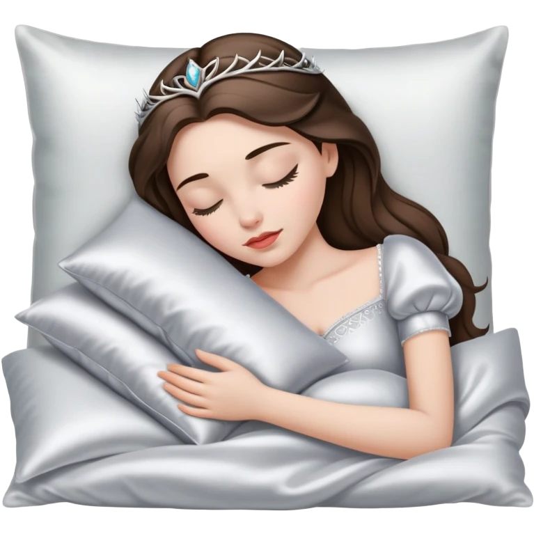 sleeping beauty brunette white girl with a silver silk pillow emoji