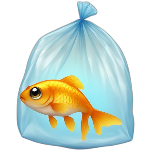 small cute gold fish with big eyes in a plastic bag emoji