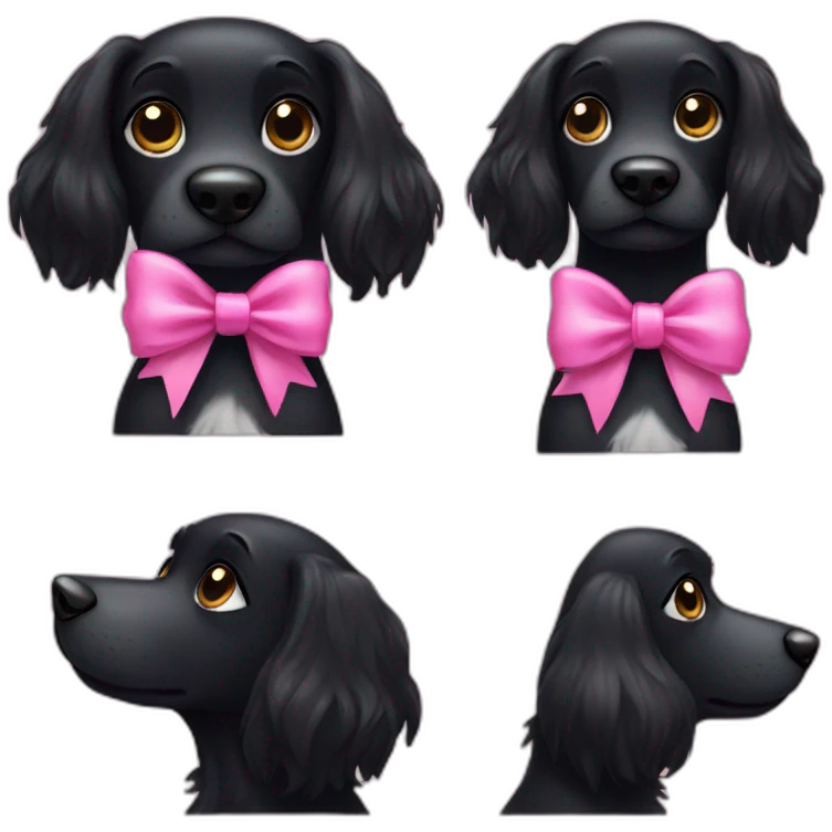 Black dog with long hair with a pink bow emoji