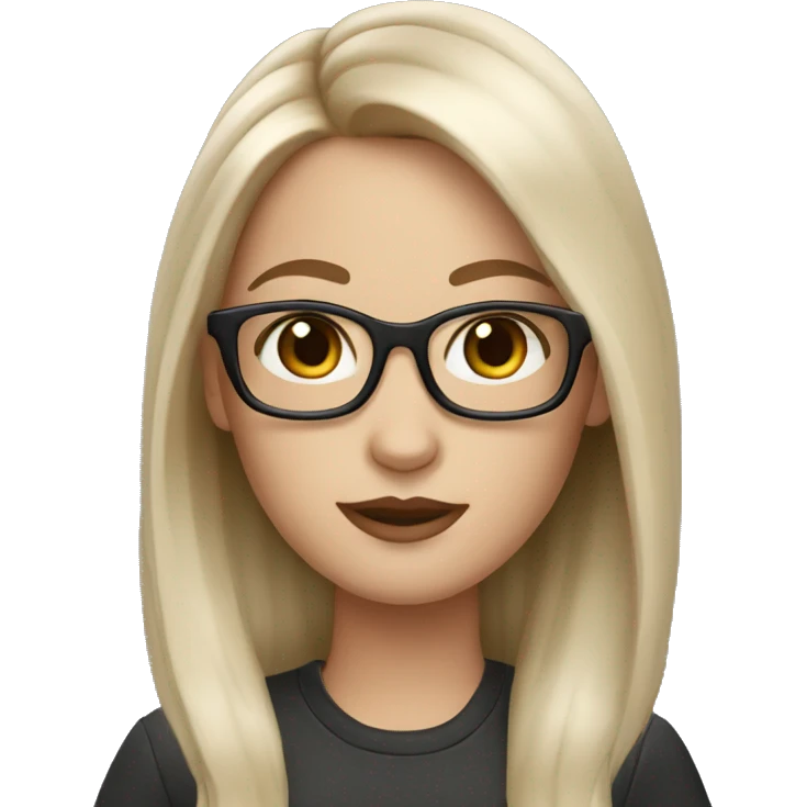 memoji white girl with long dark brown hair and oval glasses emoji