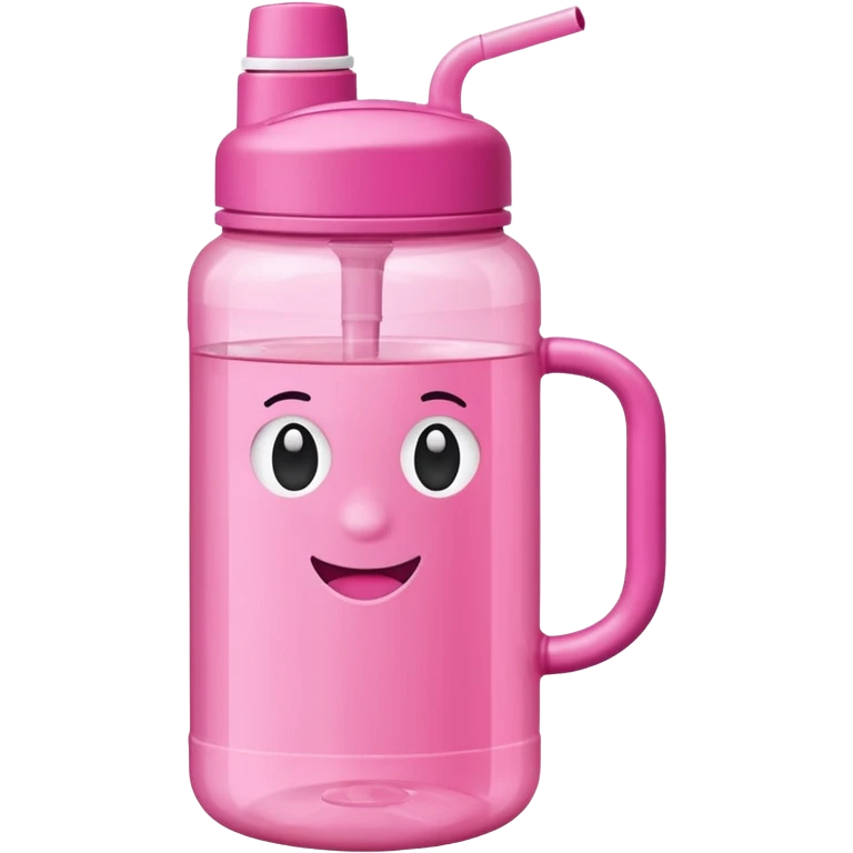 Pink water bottle with handle and straw emoji