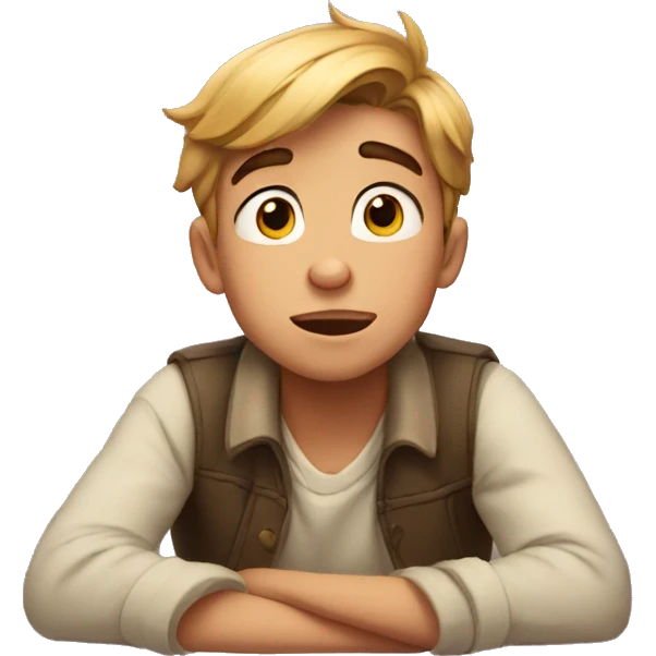 Disney boy sitting looking up with doubt emoji