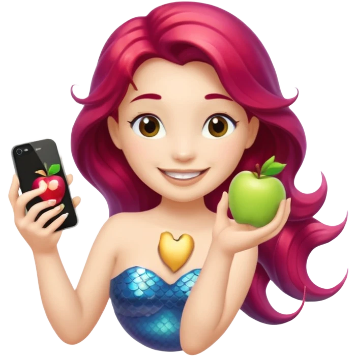 volumetric mermaid holding an iPhone, apple emoji style emoji