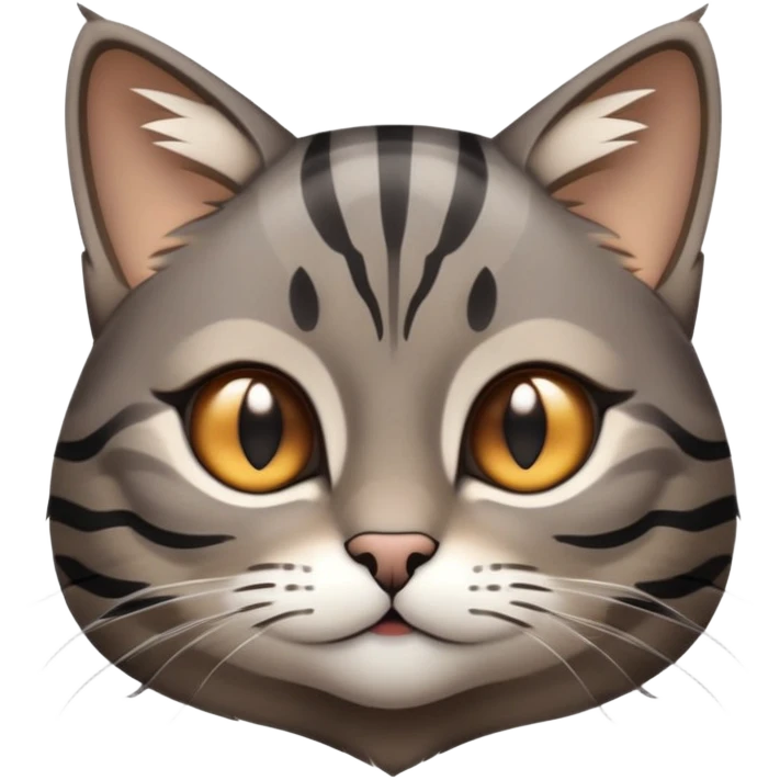 cinematic-cute-grey-and-black-brown-tabby-cat-portrait-emoji,-head-tilted-playfully-and-inquisitively,-sleek-grey-brown-fur-with-bold-black-tabby-stripes-and-a-distinctive-m-shaped-marking-on-the-forehead,-sparkling-amber-eyes,-simplified emoji