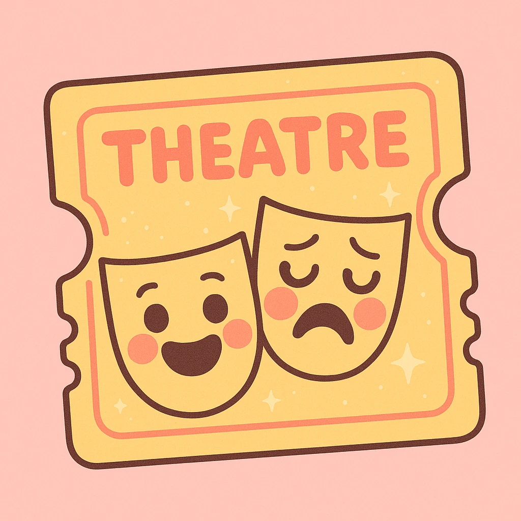 theatre ticket in pastel pink and yellow with subtle sparkles, cute and modern illustration style emoji