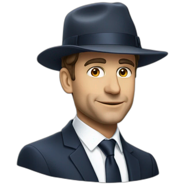 macron avec un chapeau emoji