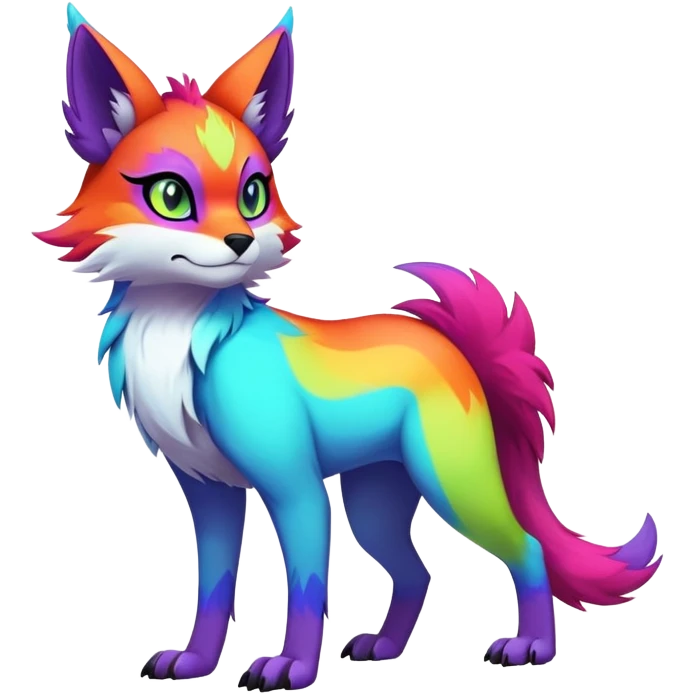 Neon-colored multi-colored edgy cool Falvie-Fionbri-creature-fursona, full body, with random markings emoji