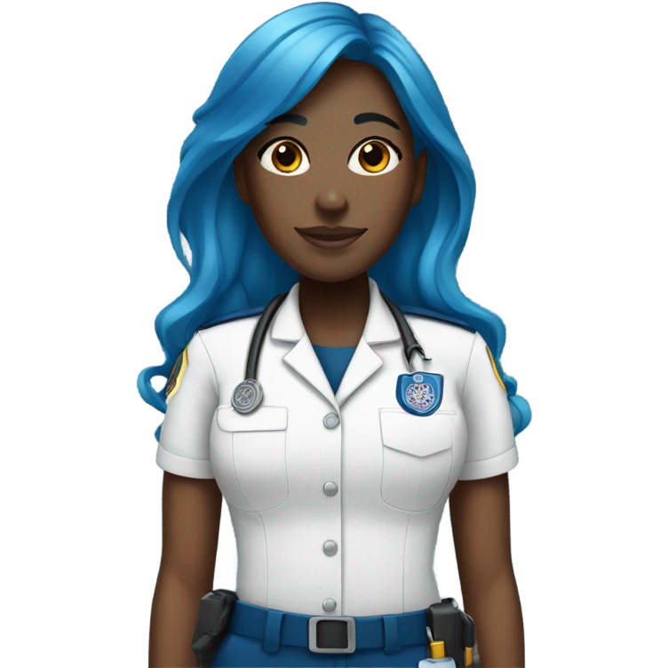 Black girl with blue hair that is an EMT emoji