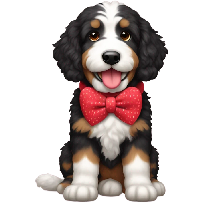 Bernedoodle dressed for Valentine’s Day emoji