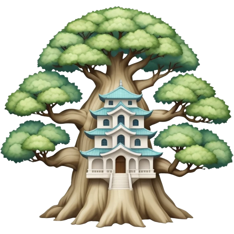 White pastel marble Akademiya building built onto huge tree emoji