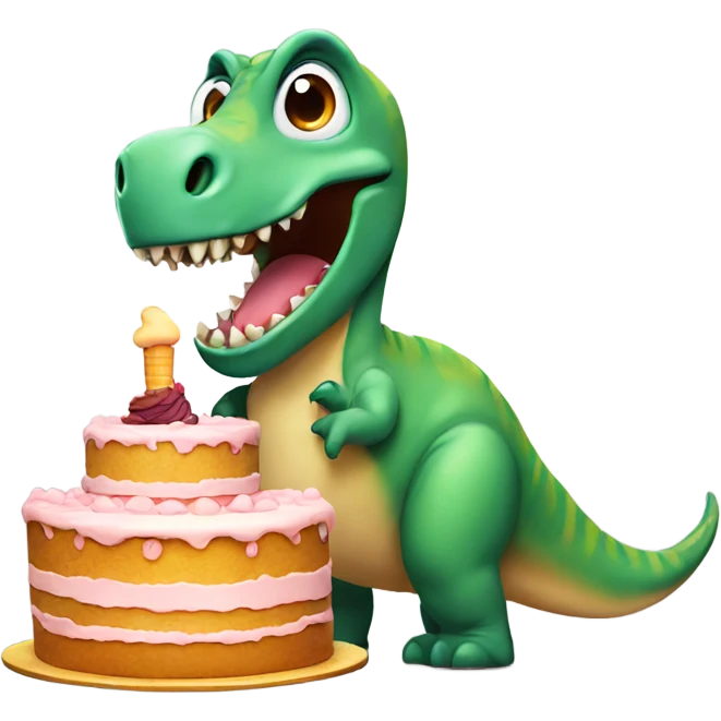 Dinosaur with big cake emoji