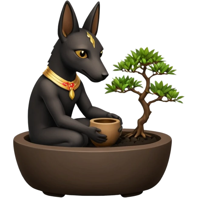  Comforting black fur Anubis tiny mudman cracked-surface bonsai pot  emoji
