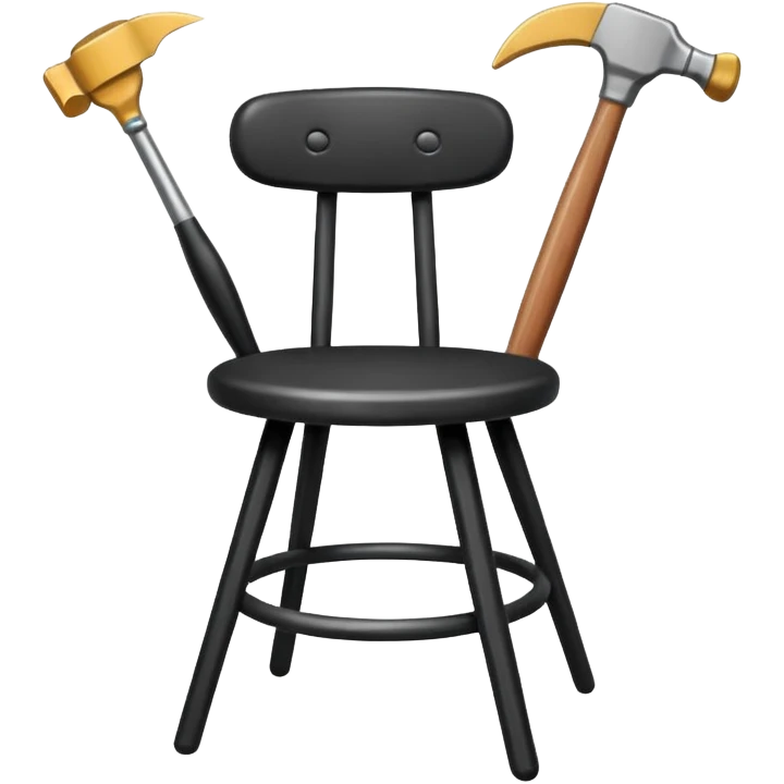 Minimalistic flat vector icon, iOS style, thin black contour on white background. Chair with hammer and paintbrush. No text, no shadows emoji