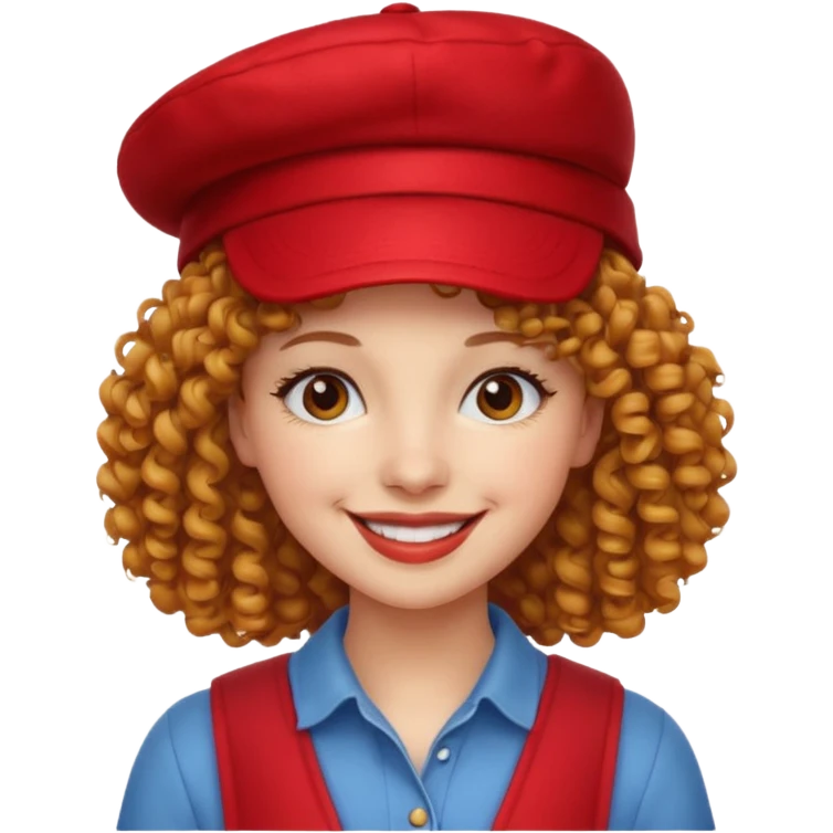 curly hair woman with red hat emoji