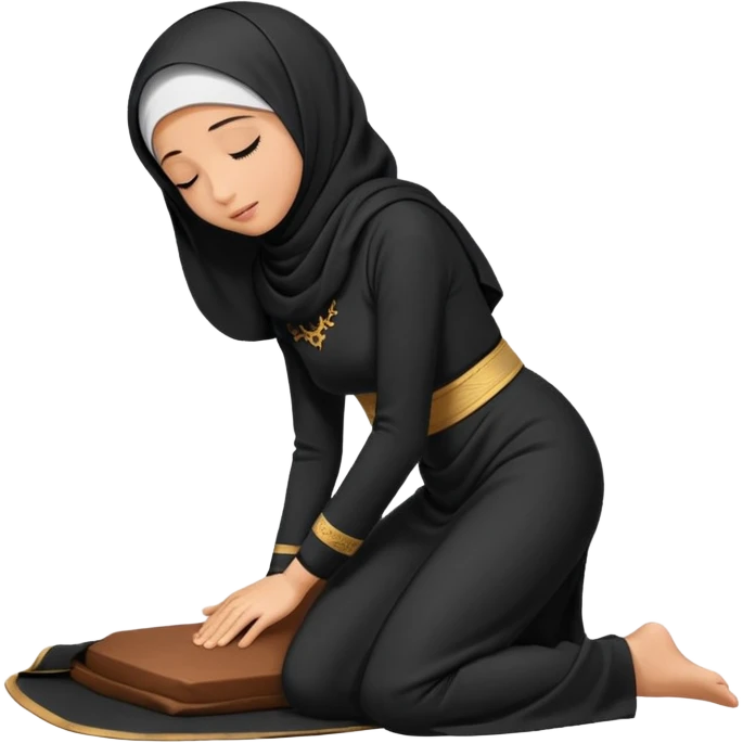 Woman Kneeling for Islamic prayer side view prostrate emoji