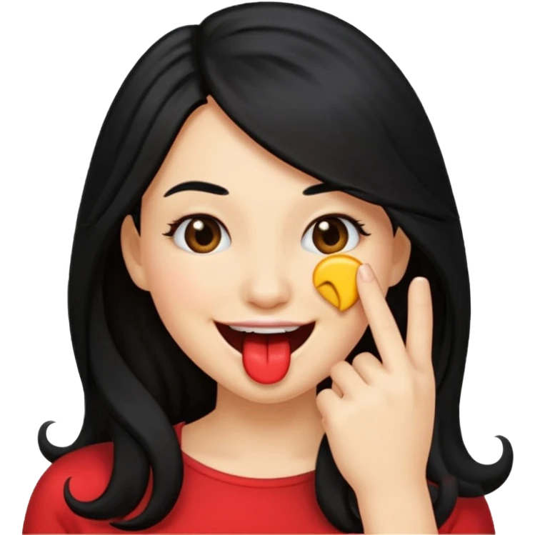 emoji biting finger flirty, and long black hair emoji