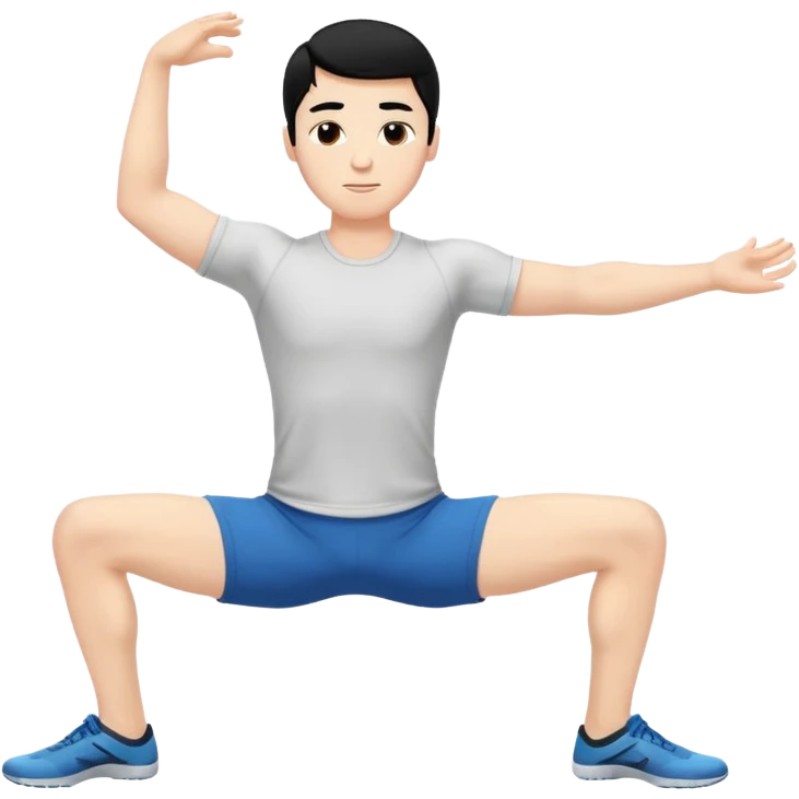 Hombre blanco pelinegro haciendo el ejercicio de tocar los pies con las piernas rectas  emoji