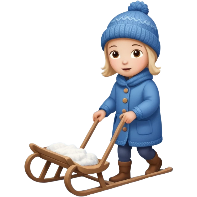 child pulling sled in snow fall and ground with snow emoji