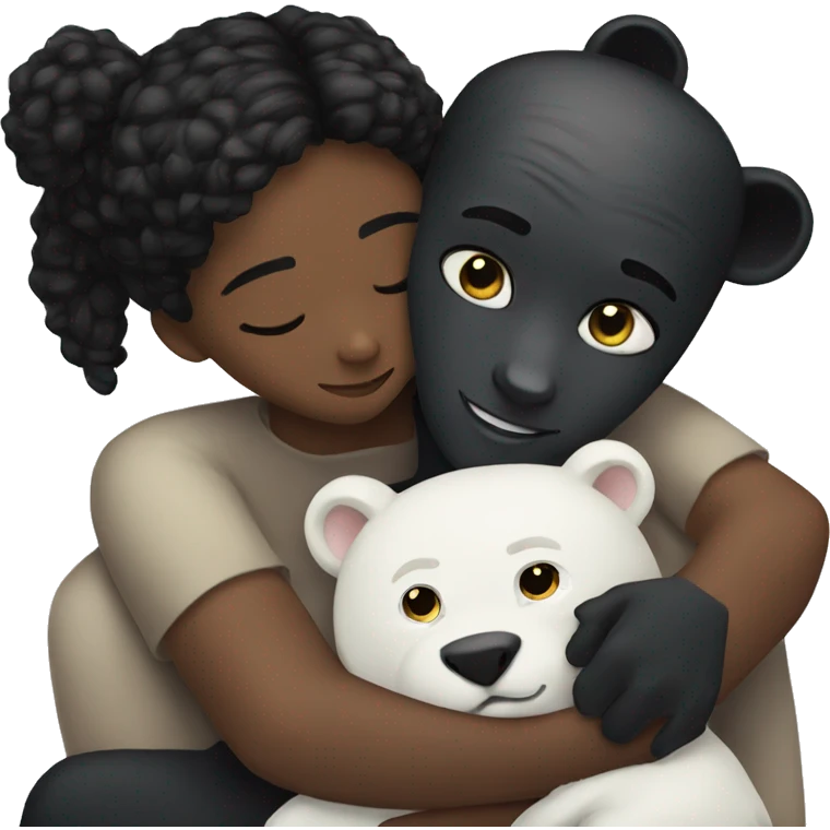 A male black panther hug a white bear female couple  emoji