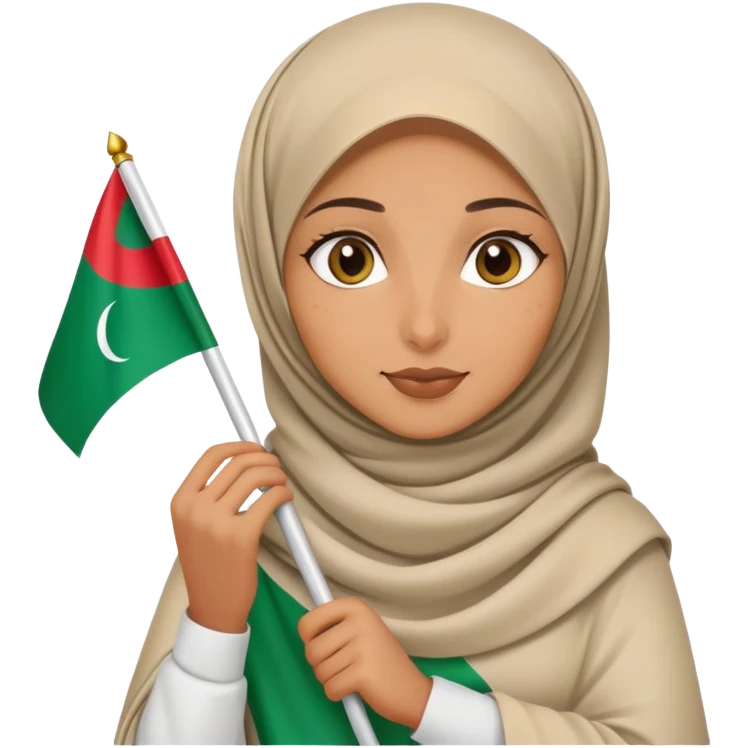 hijabi girl holding Algerian flag🇩🇿🇩🇿🇩🇿 emoji