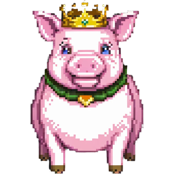 Minecraft style pig with a golden crown, inspired by Technoblade, inside a Minecraft castle emoji